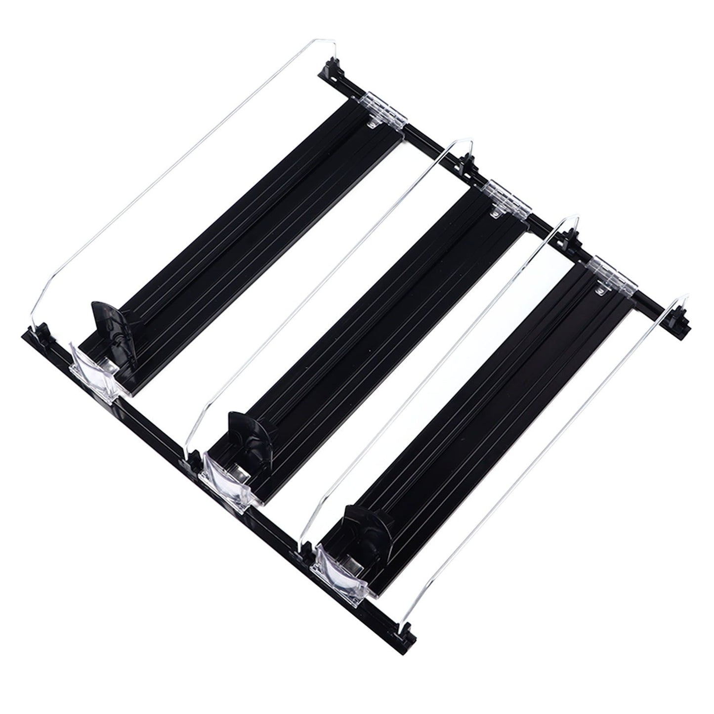 38cm Drink Organizer for Fridge Automatic Pusher Glide 12oz 16oz 20oz Soda Dispenser for Fridge Width Adjustable E Shaped 38cm Black