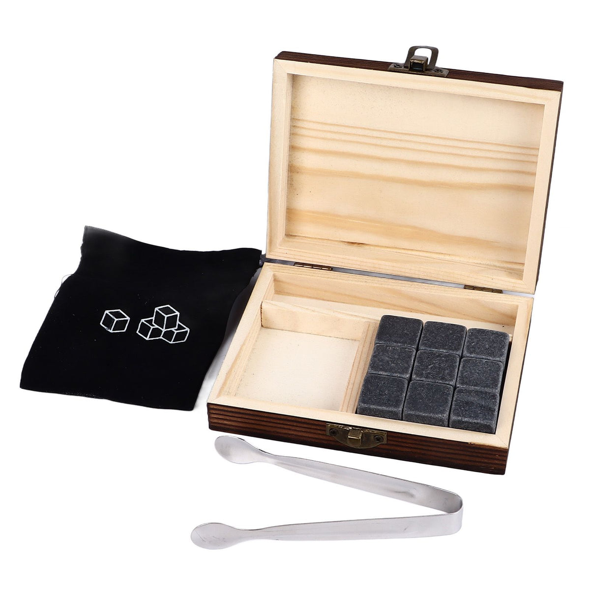 Whisky Stones Cube Shaped Granite Chilling Whiskey Rocks Set Recyclable Quick Drying Whisky Stones with Pine Box