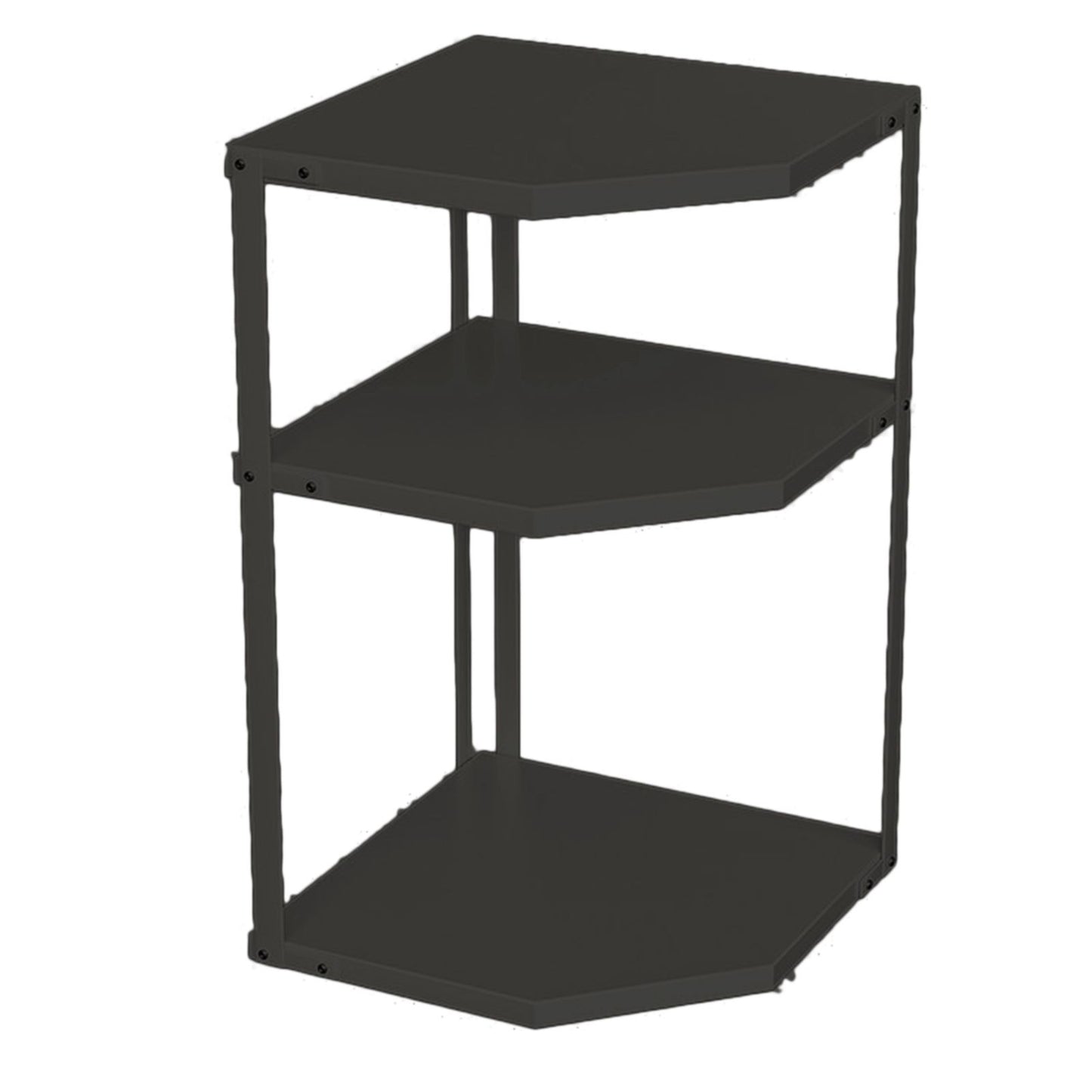 Kitchen Small Corner Shelf Rack Fan Shaped Space Saving Stable Carbon Steel Cookware Stand for Pots Pans 3 Layer Black 27x27x45.5cm