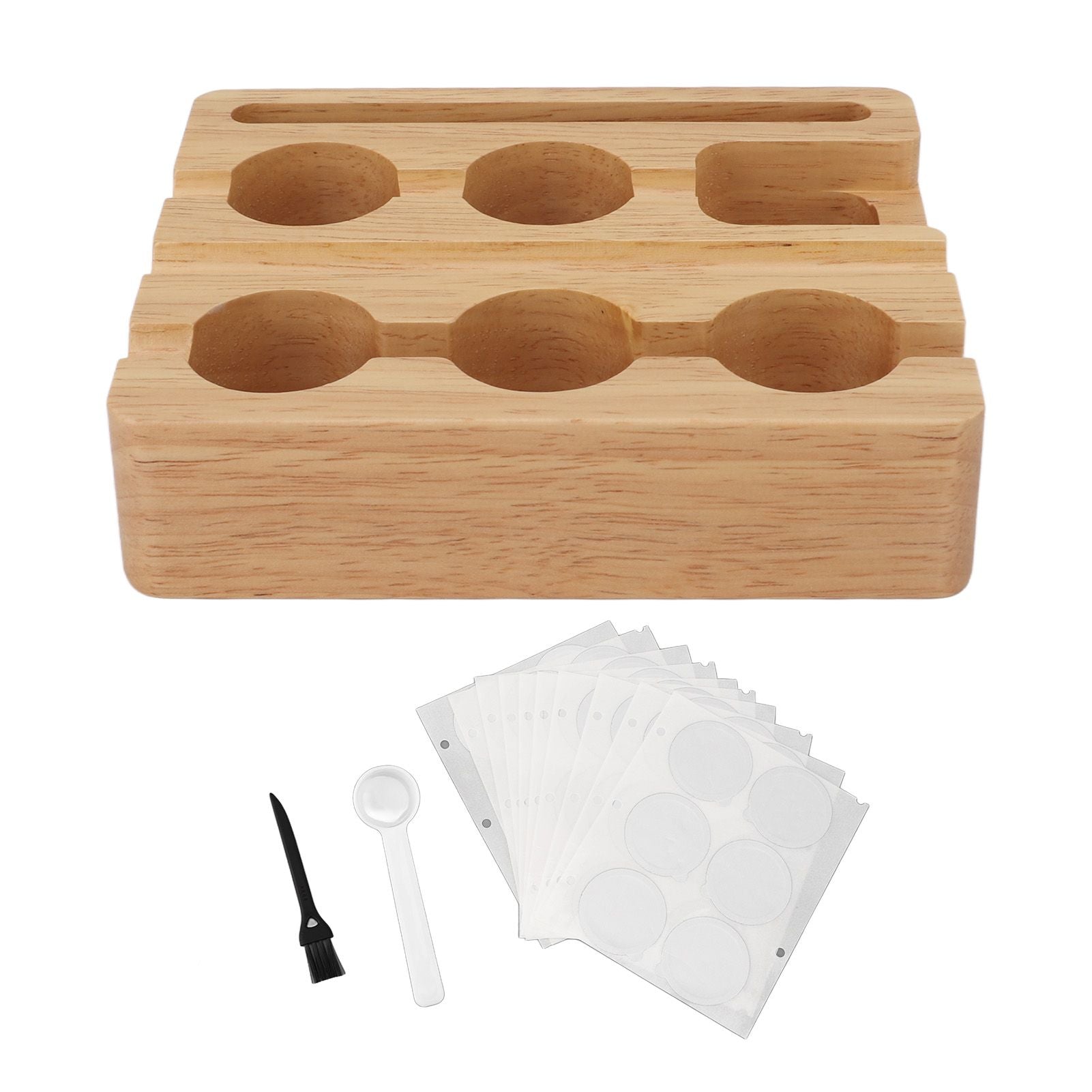 Reusable Coffee Capsule Refill Kit 60PCS 37mm Aluminum Foil Seals Lid with Wooden Holder Brush Spoon for Nespresso Original Coffee Pods
