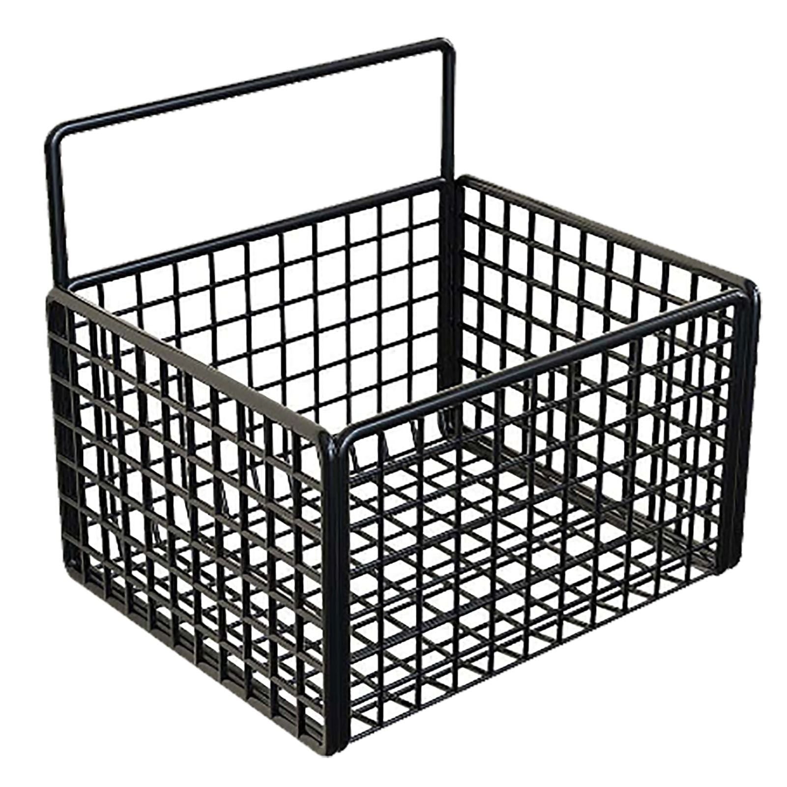 Wall Mounted Storage Basket No Drilling Adhesive Metal Wire Hanging Basket for Kitchen Food Pantry Bathroom Organization Black