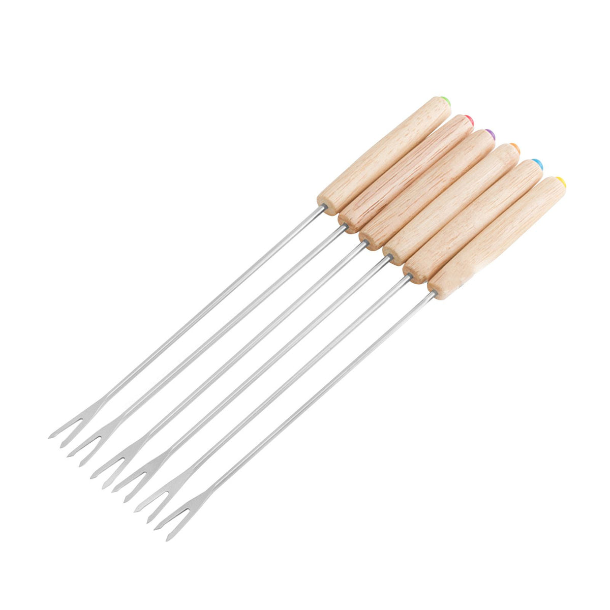 6pcs Stainless Steel Fondue Forks Cheese Fondue Sticks Smore Sticks with Wooden Handle Heat Resistant for Chocolate Cheese