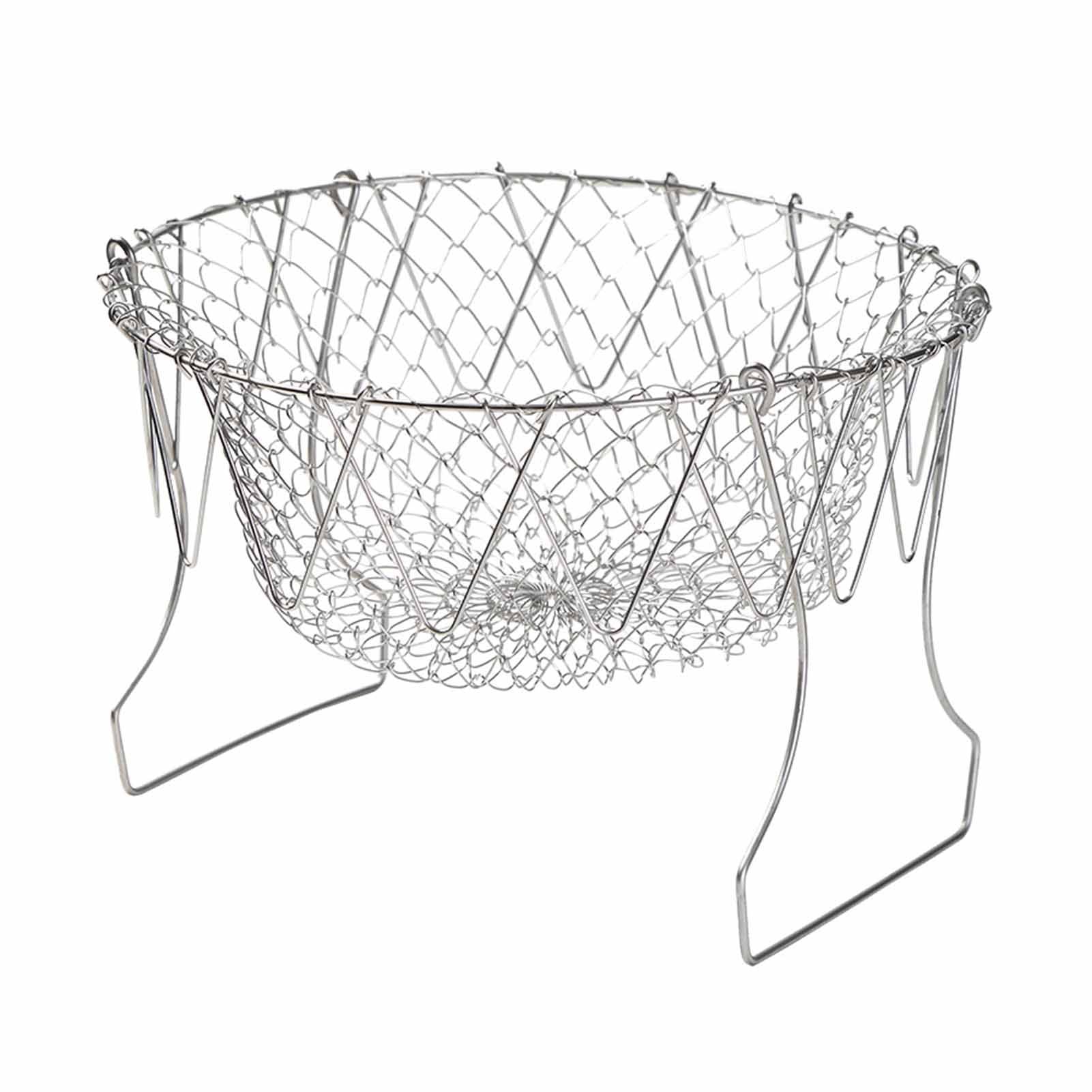 Stainless Steel Frying Basket Foldable Moderate Mesh Density Versatile Cooking Strainer Net for Kitchen