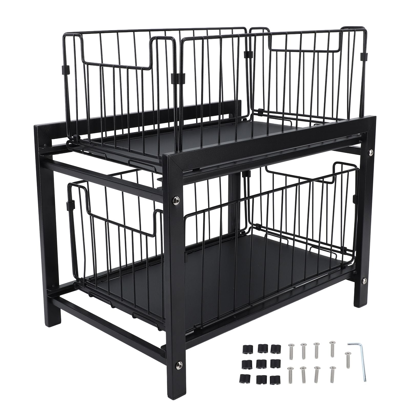 Under Sink Organizer Iron 2 Tier Pull Out Spice Rack Countertop Storage Shelf for Kitchen Bathroom Cabinet