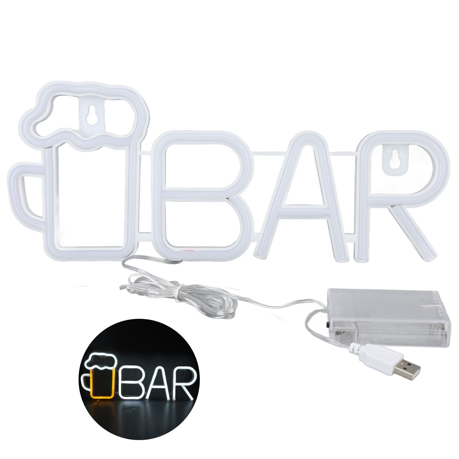 LED Neon Sign BAR Shape Design USB Or Battery Powered High Safety Widely Used Bar Neon Light for Bedroom Party Backyard White BAR