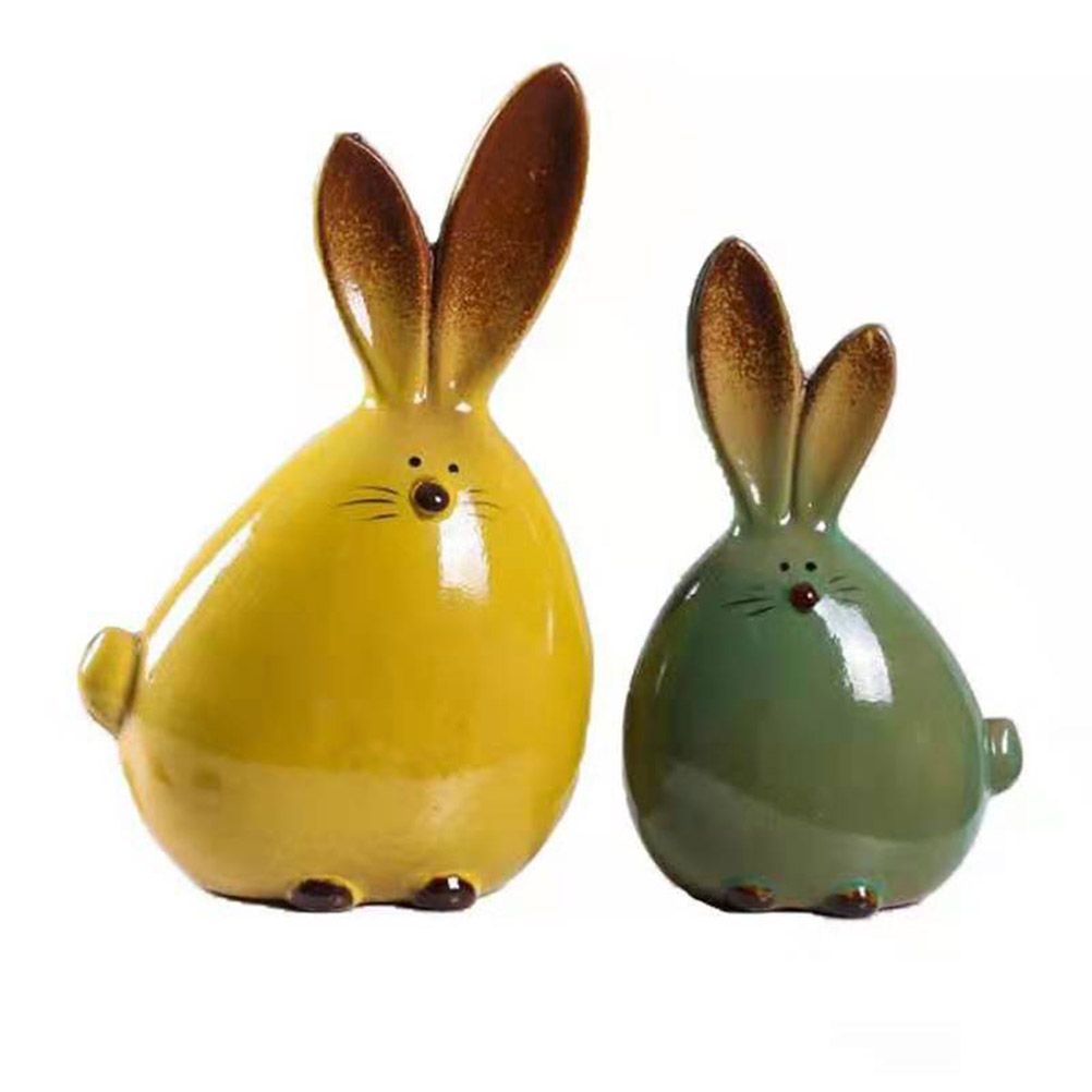Ceramic Rabbit Figurines Easter Long Ear Bunny Ornament Desktop Animal Doll Home Office Room Decoration