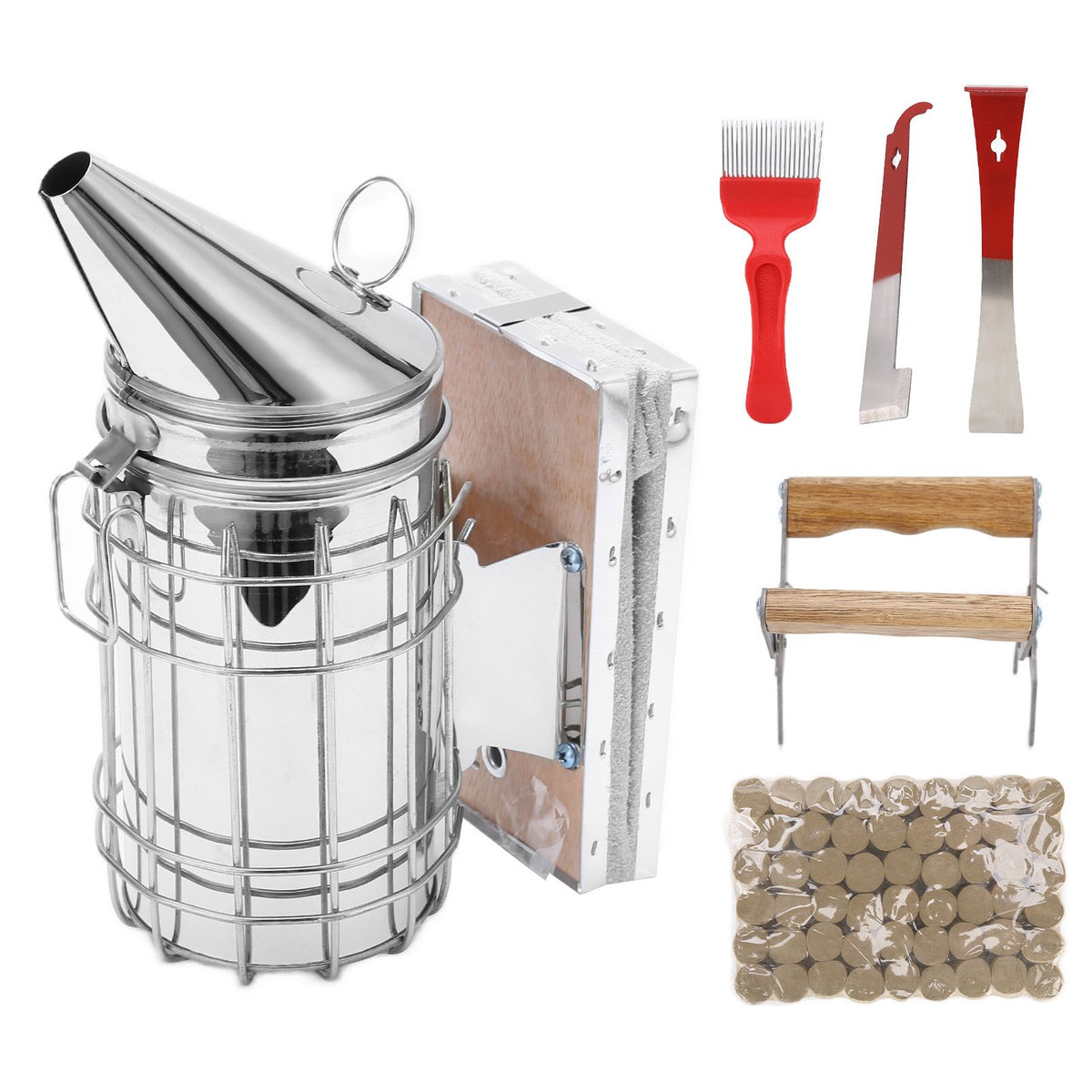 6Pcs/Set Stainless Steel Beehive Smoker Kit Bee Smoker Beekeeping Equipment for Outdoor