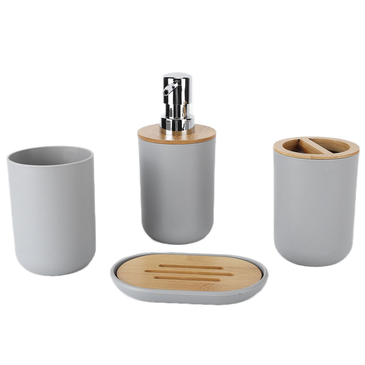 4Pcs Bathroom Accessory Set Bamboo Waterproof Durable Gift Toothbrush Cup for Home HotelGrey