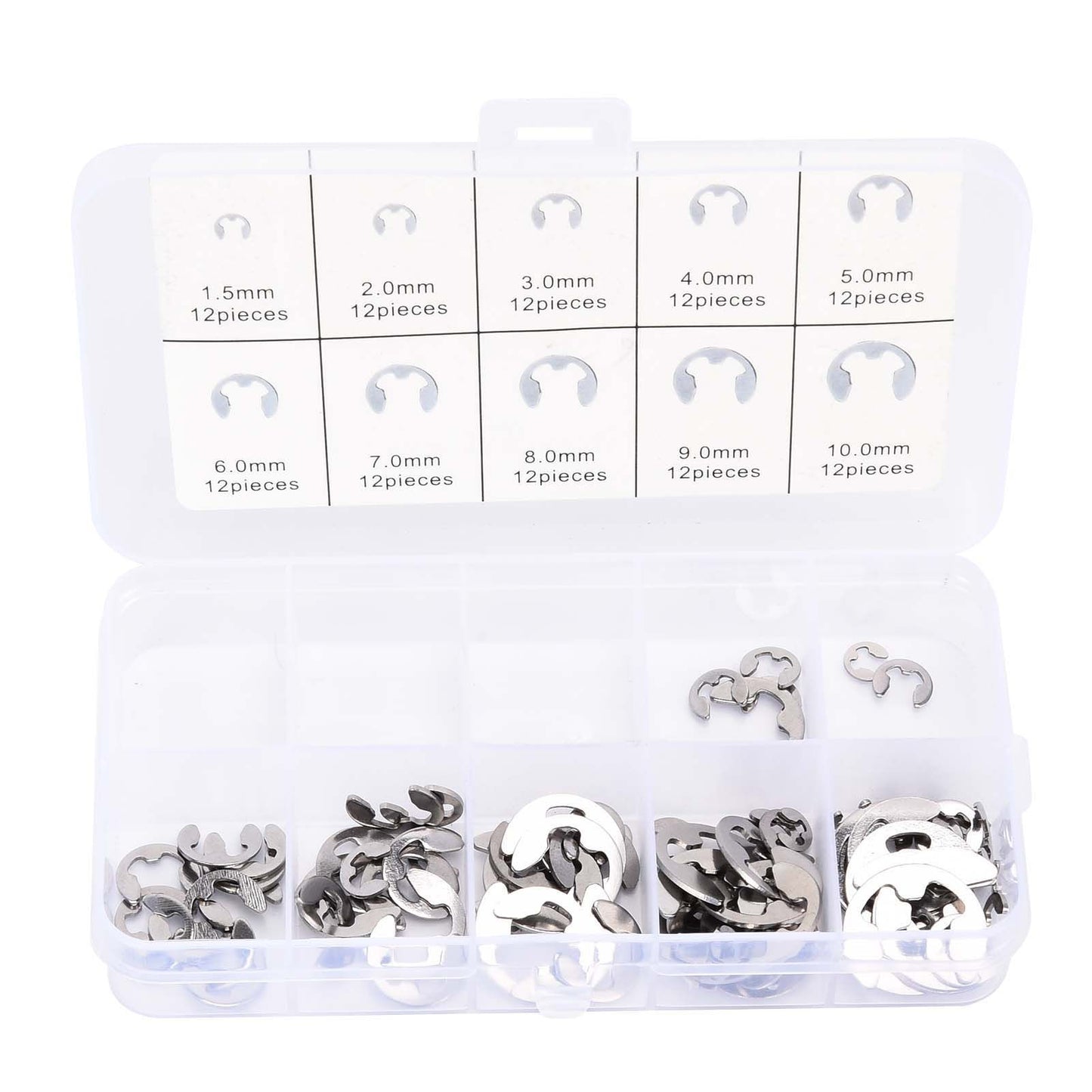 120PCS Snap Rings M1.5‑10 Mini Portable Corrosion Resistant Stainless Steel Snap Rings Kit120PCS