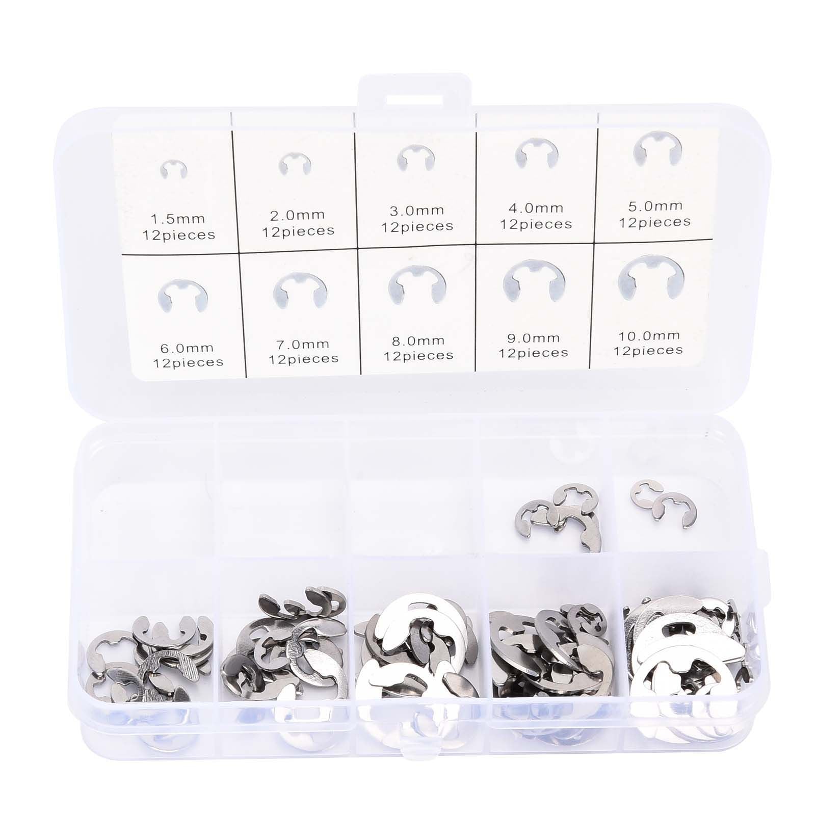 120PCS Snap Rings M1.5‑10 Mini Portable Corrosion Resistant Stainless Steel Snap Rings Kit120PCS