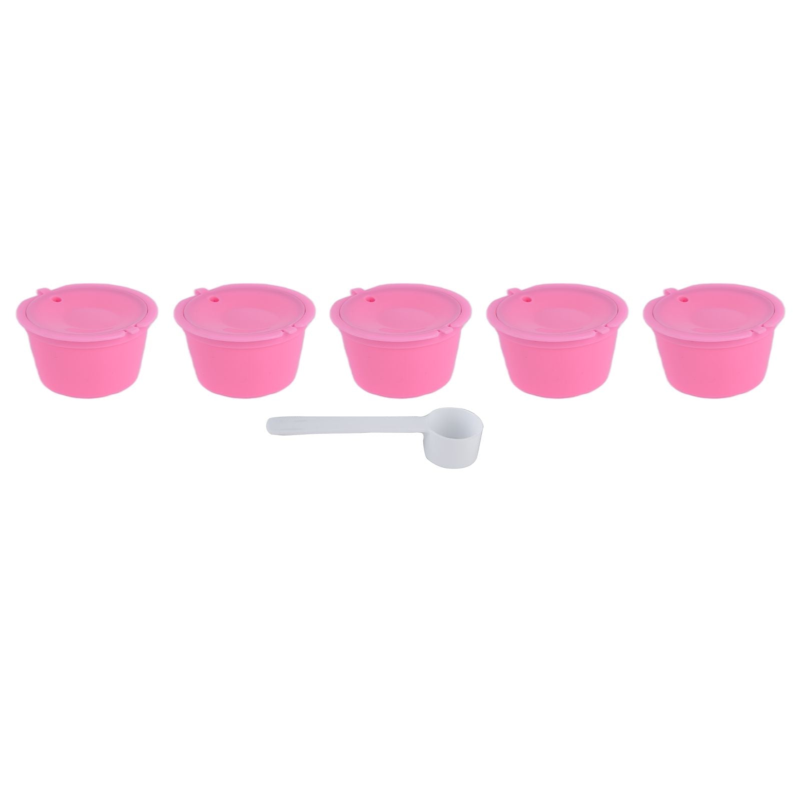 5Pcs 50ml Coffee Capsule Reusable Coffee Filter Cup with Spoon for DOLCE GUSTO Coffee MachinePink
