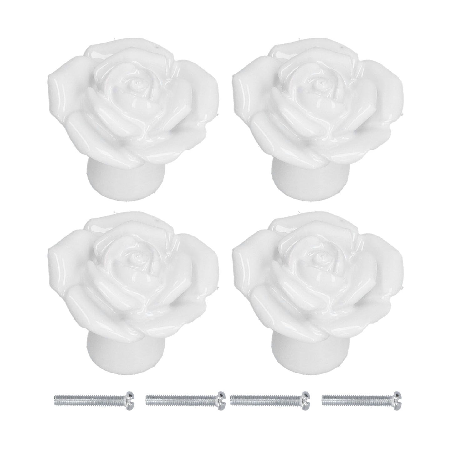 4 Set Rose Shaped Handle Modern Ceramic Cabinet Knob for Home Living Room BedroomWhite