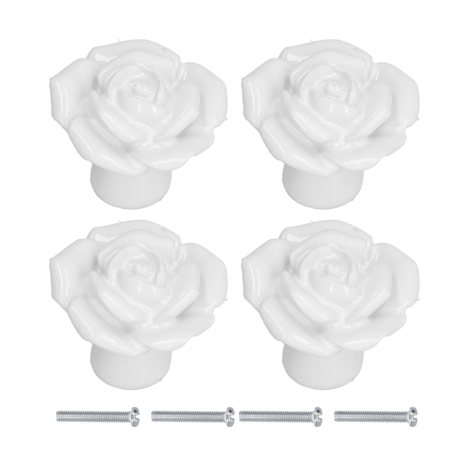 4 Set Rose Shaped Handle Modern Ceramic Cabinet Knob for Home Living Room BedroomWhite