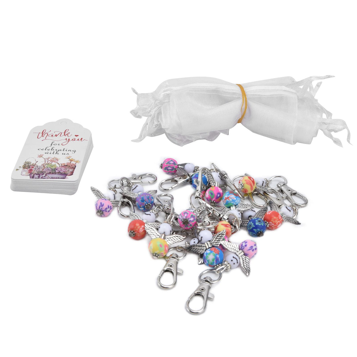 20PCS Cute Keychain Set with Cards Gift Bags for Baby Shower Bridal Shower Wedding Charm Party Favors