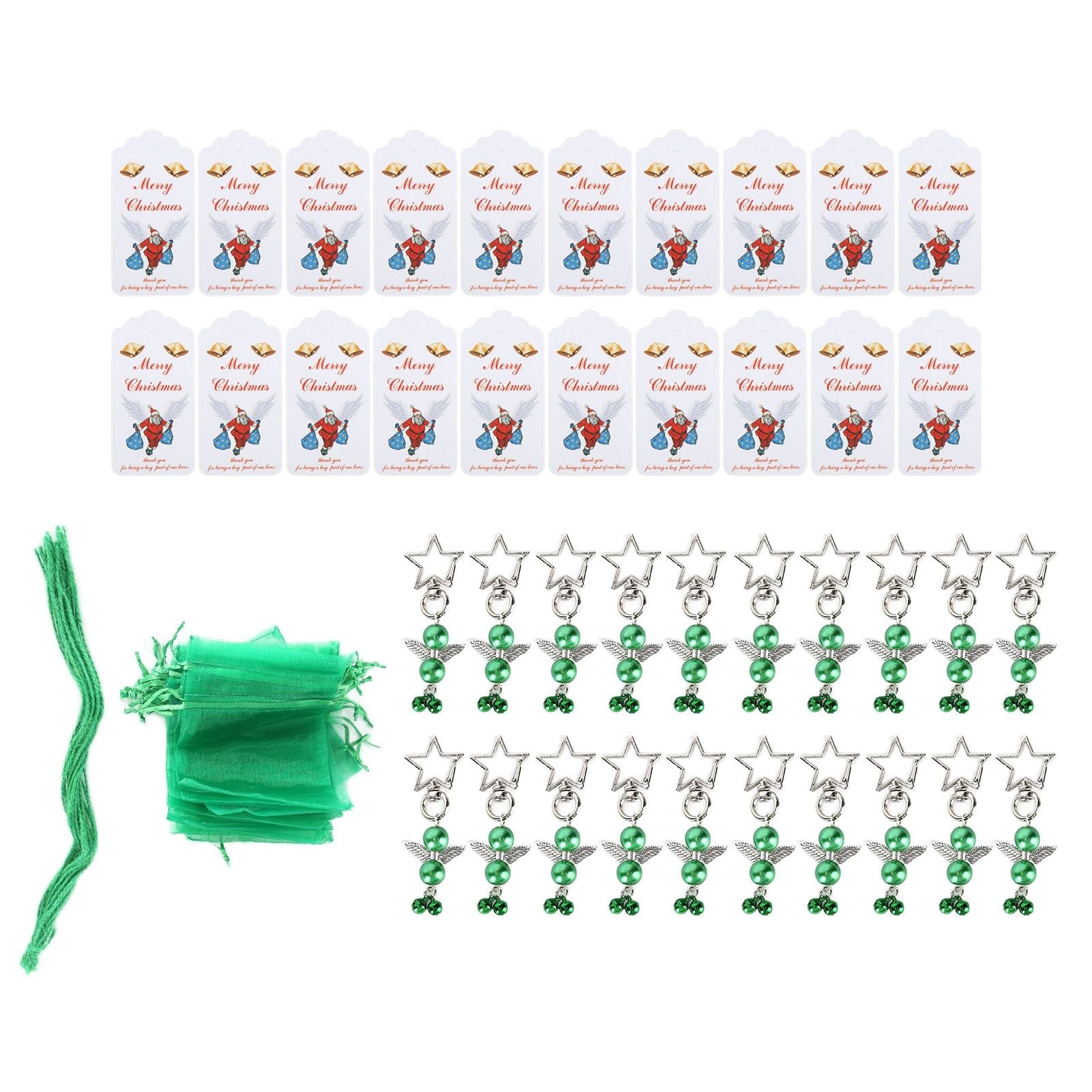20PCS Keychain Bells Angel Stars Creative Christmas Decoration Gift Santa Claus Pendant Candy Bag Set Green