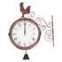 Iron Wrought Wall Clock Rooster Double Sided Antique Brass Wall Clock Round Roman Numeral Wall Clock for Home Garden