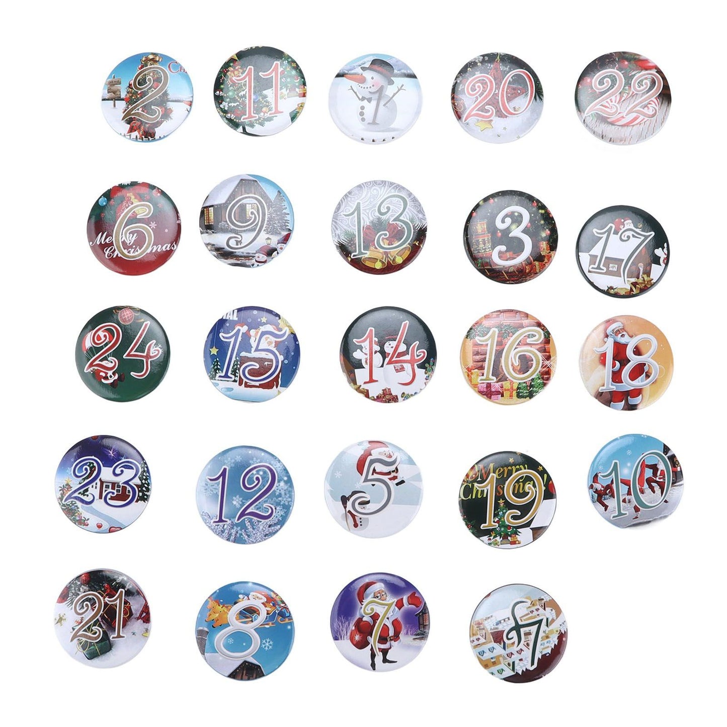 Lucky Number Button Pin Unique Pattern Button Pin Cartoon Advent Calendar Brooch24PCS Landscape Cartoon