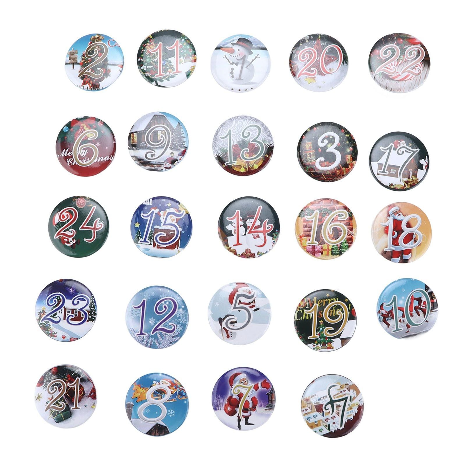Lucky Number Button Pin Unique Pattern Button Pin Cartoon Advent Calendar Brooch24PCS Landscape Cartoon