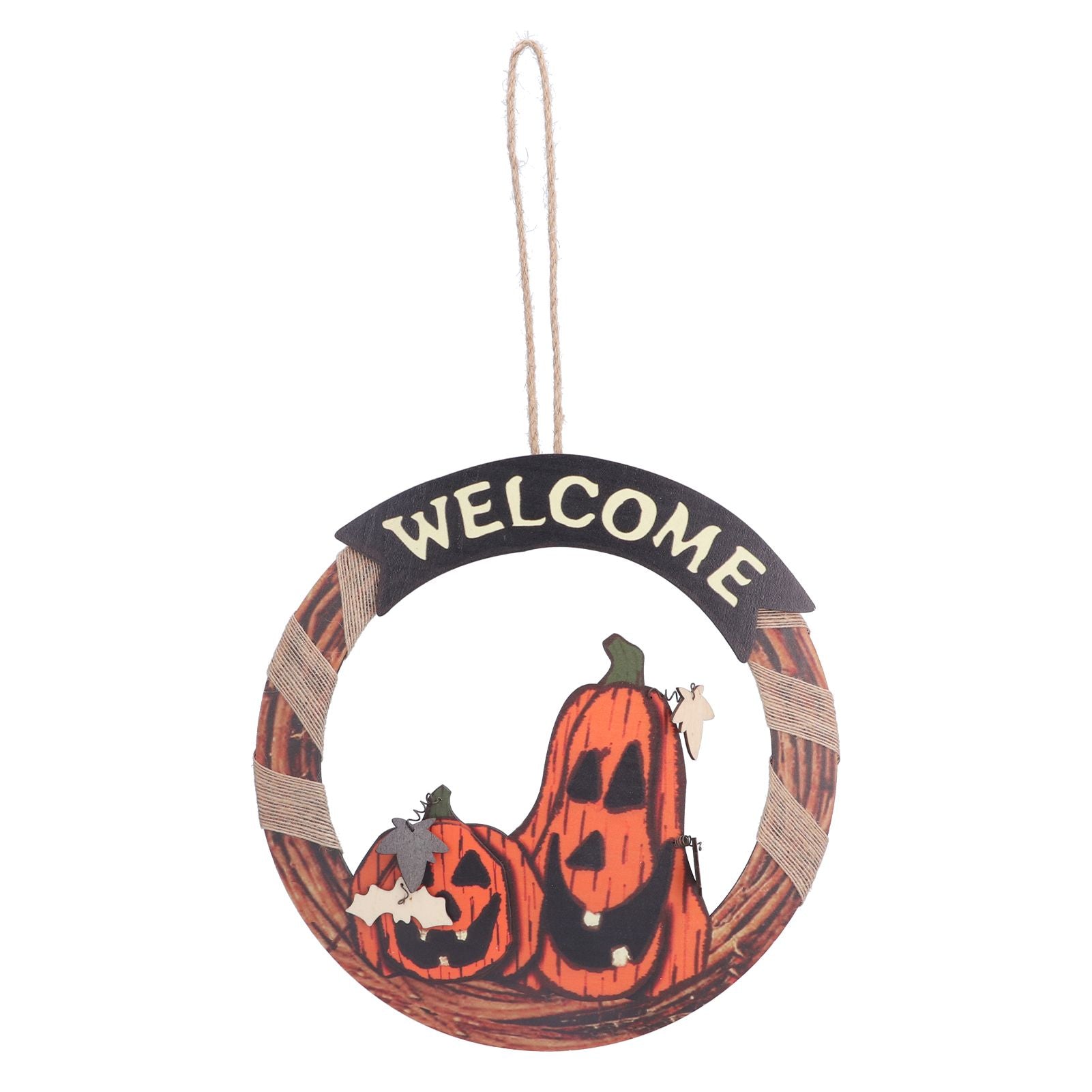 Halloween Welcome Sign Wooden Pumpkin Pattern Door Hanging Sign Decoration for Halloween Party Festival