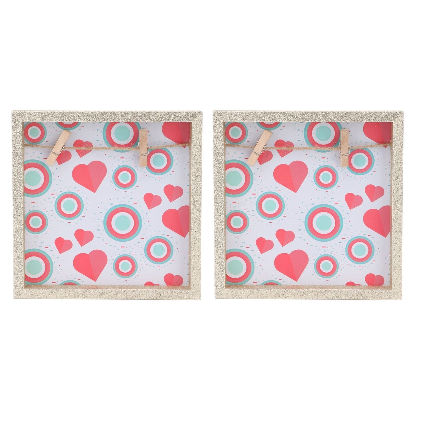 2 Pcs Picture Frames Innovative Wall Mount Photo Display Frames with Wood Clips for Home DecorationGold Powder Photo Frame