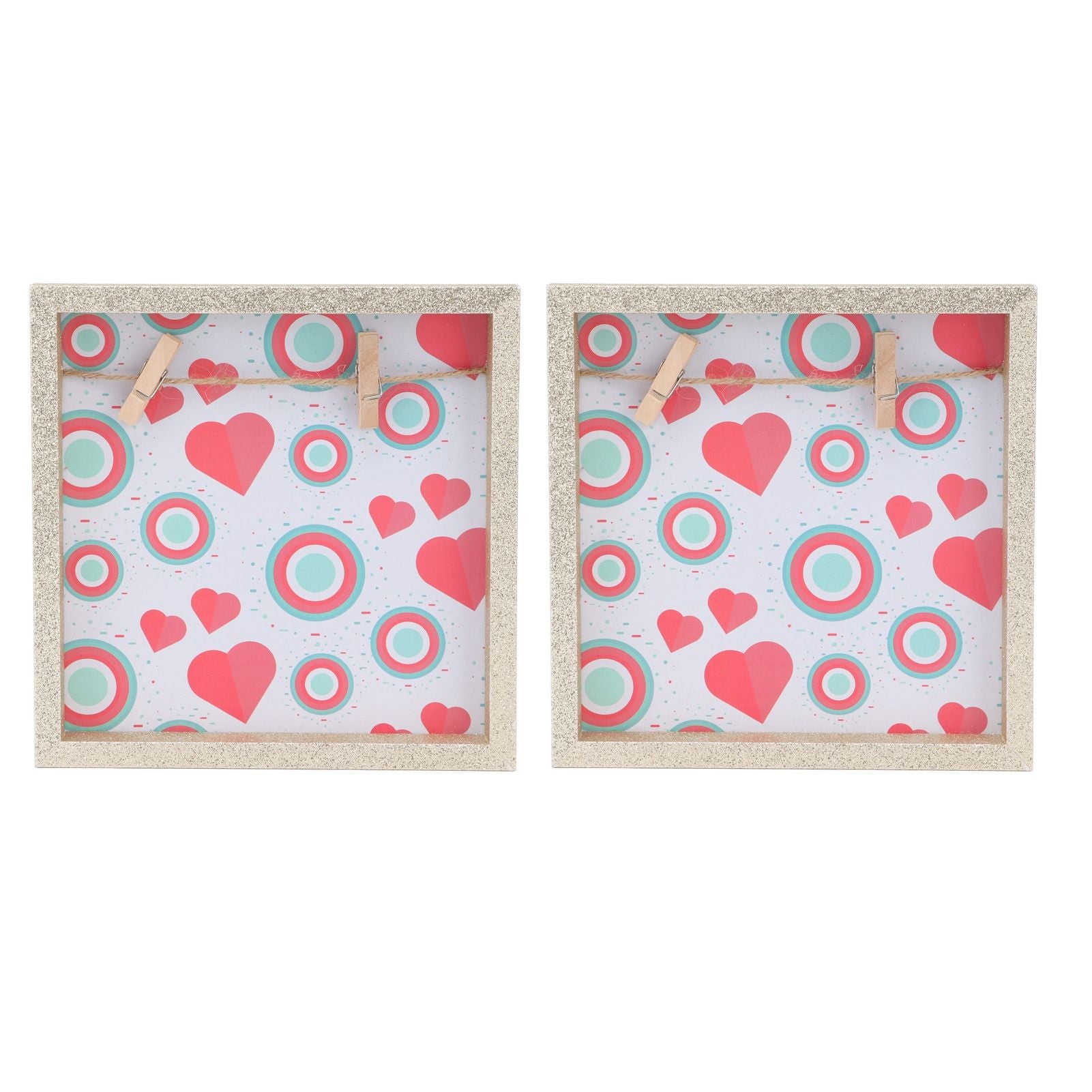 2 Pcs Picture Frames Innovative Wall Mount Photo Display Frames with Wood Clips for Home DecorationGold Powder Photo Frame