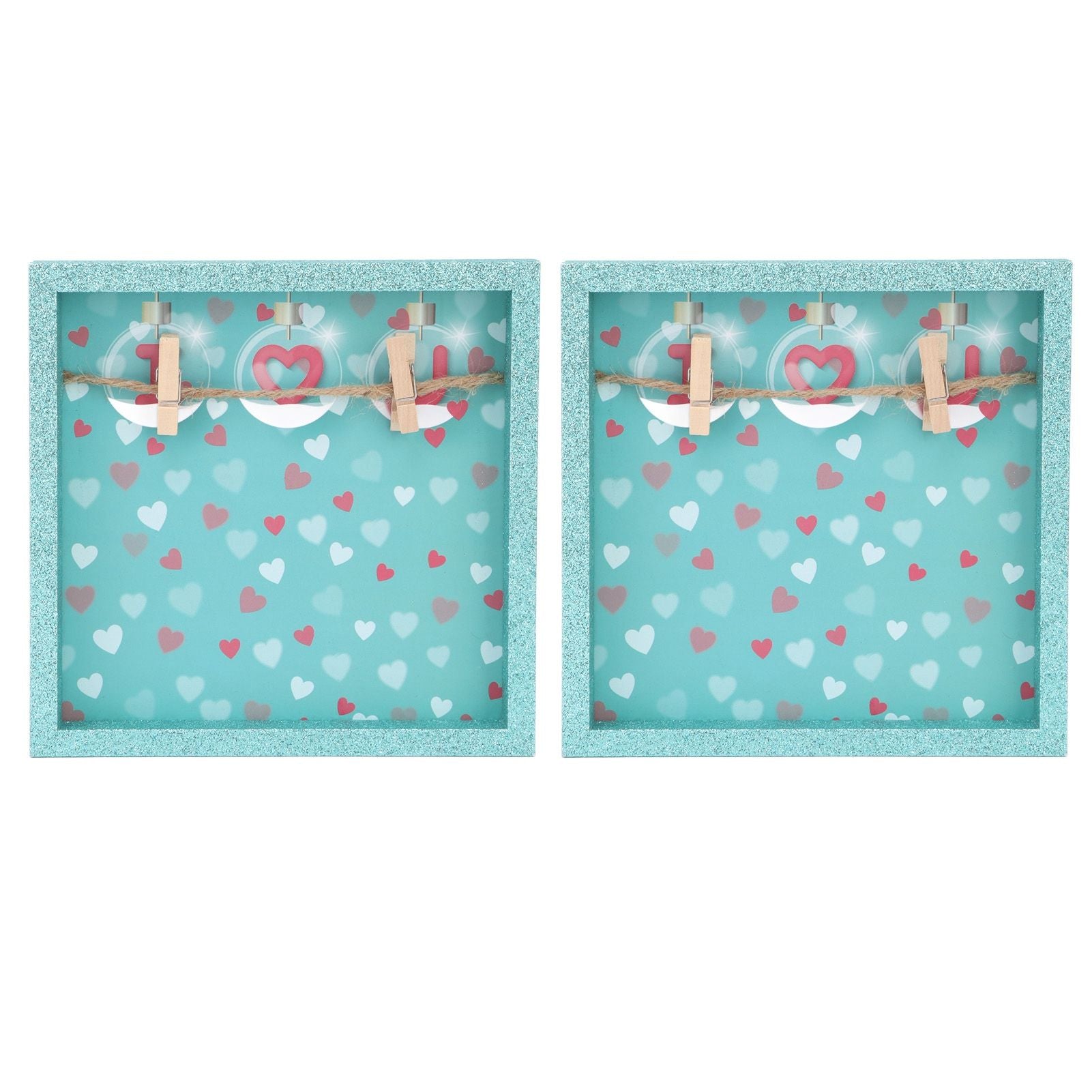 2 Pcs Picture Frames Innovative Wall Mount Photo Display Frames with Wood Clips for Home DecorationGreen Powder Photo Frame