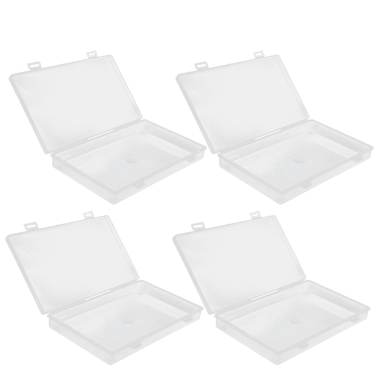 4Pcs Transparent Plastic Box with Hinged Cover Multipurpose Storage Container for Small Things