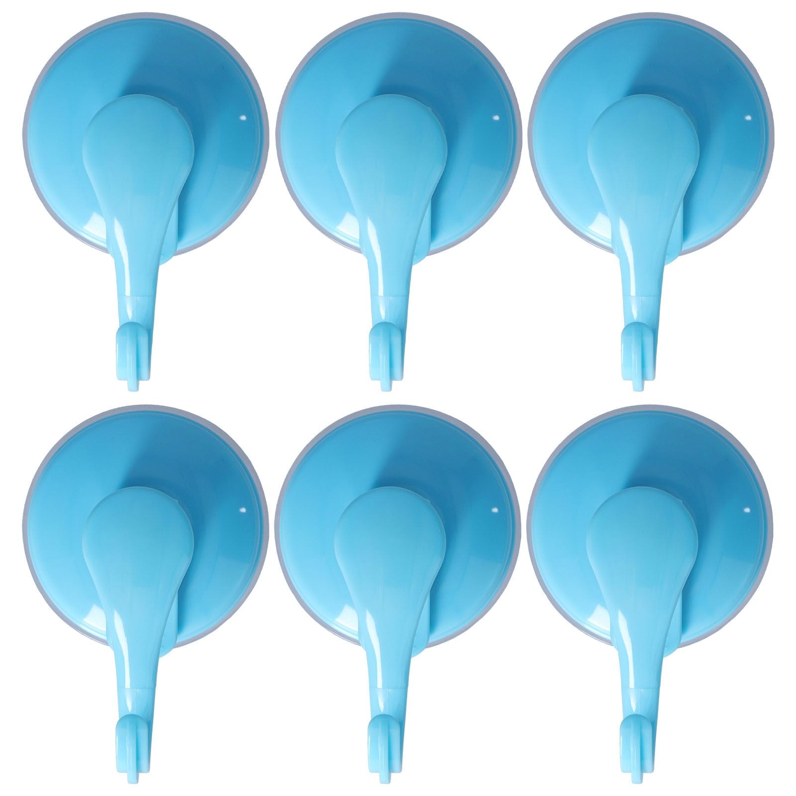 6PCS Strong Vacuum Wall Hook Towel Hook Plastic Self Adhesive Suction Cup for Kitchen Bathroom Blue