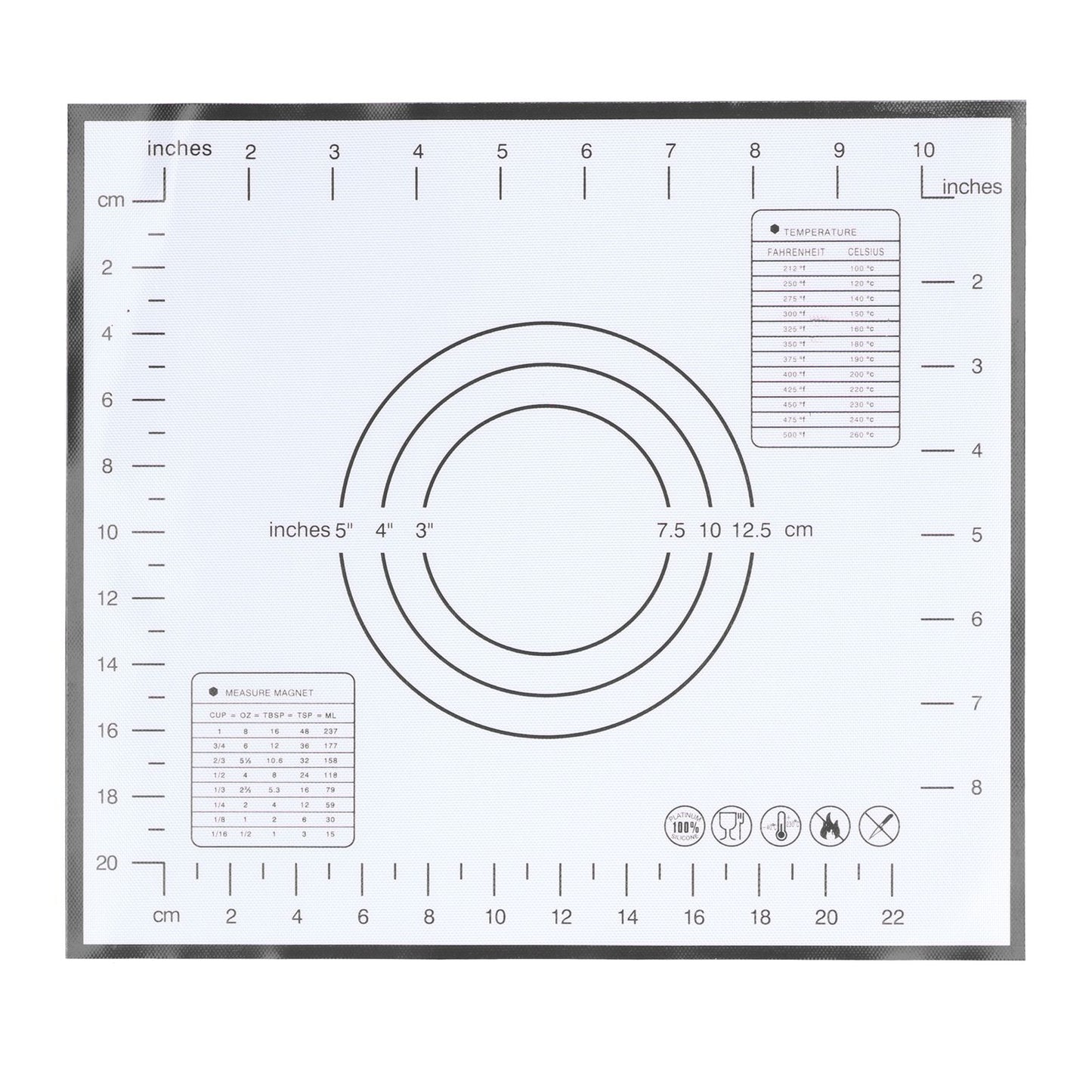 Baking Mat Silicone Non Slip Heat Resistant Dough Mat with Scale for Home Kitchen 29x26cmBlack