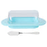 Round Edge Plastic Butter Storage Box Cheese Dessert Bread Server Keeper with Transparent Cover KnifeBlue