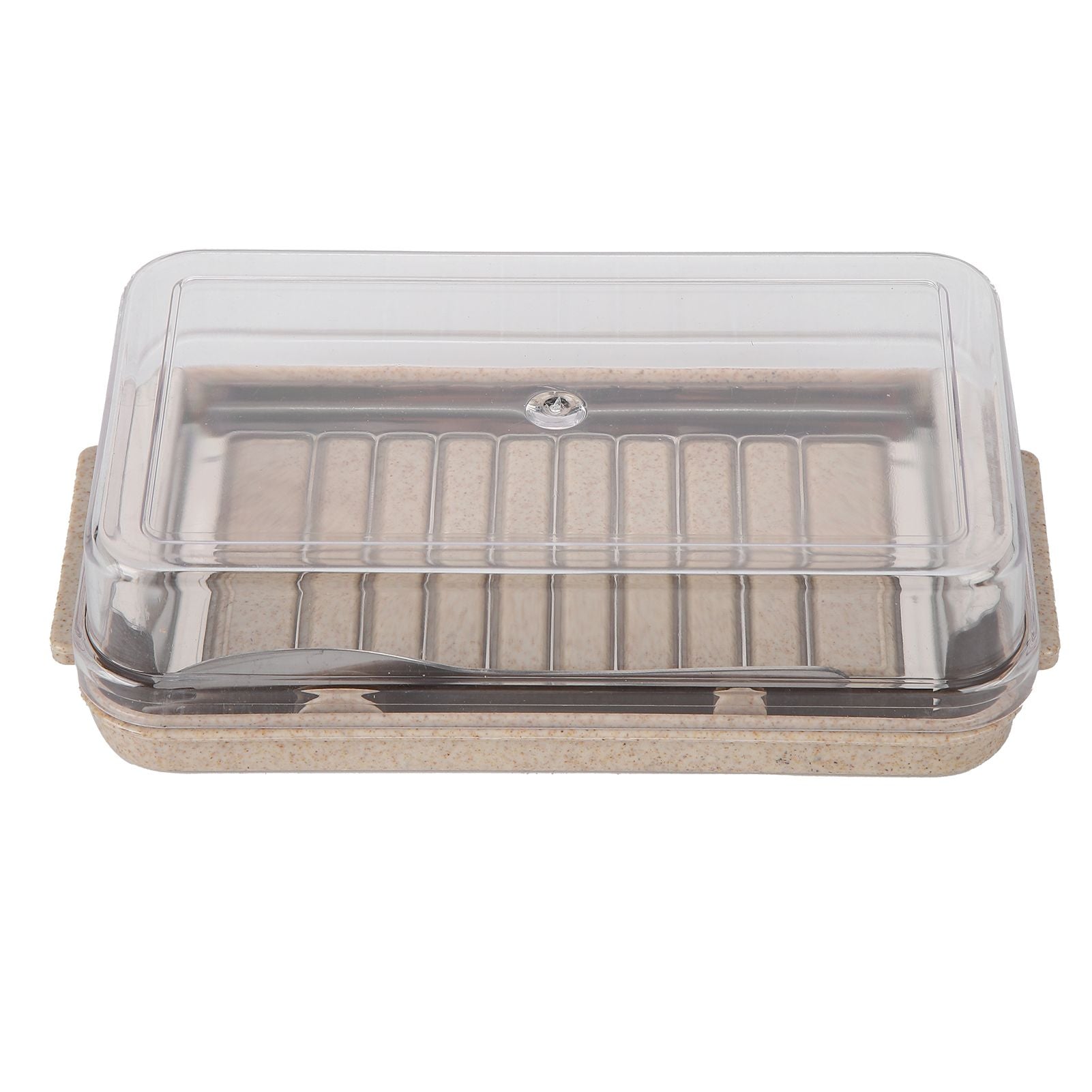 Stainless Steel Butter Cutter Container Butter Storage Box with Transparent Cover for KitchenWheat Chassis