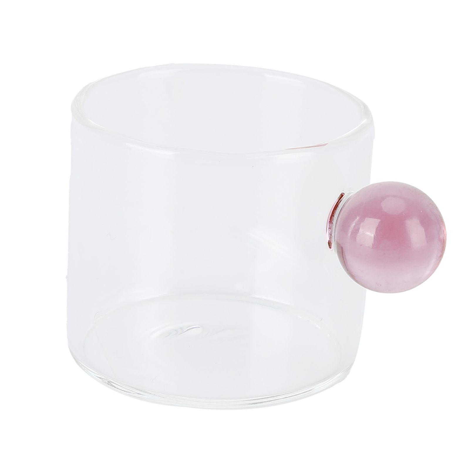 Teacup Glass Mug Transparent Heat Resistant Glass Coffee Cup with Ball Handle 120mlPink Handle