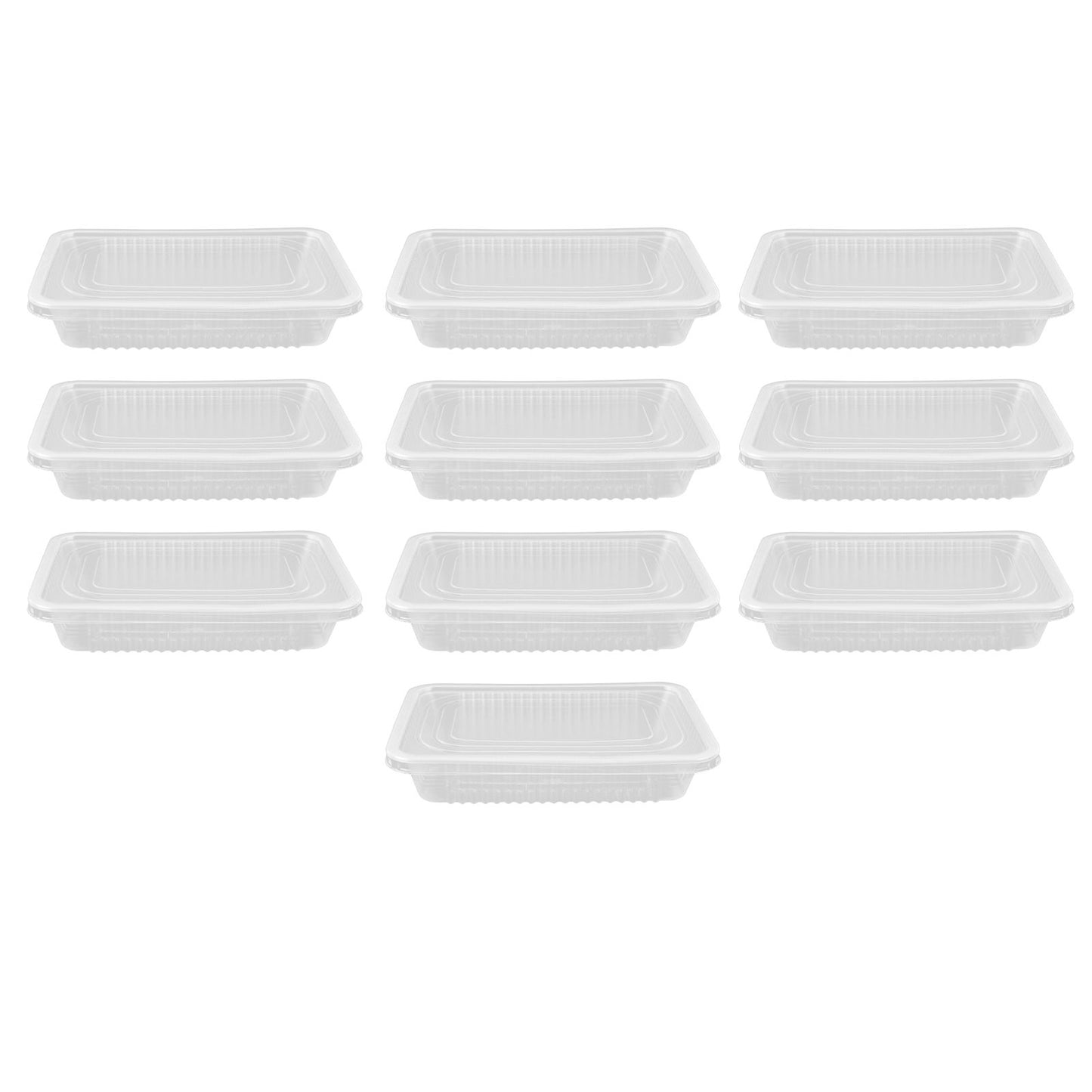 10PCS Disposable Lunch Box Microwavable Disposable Transparent Rectangular Food Container with Lid 500ML