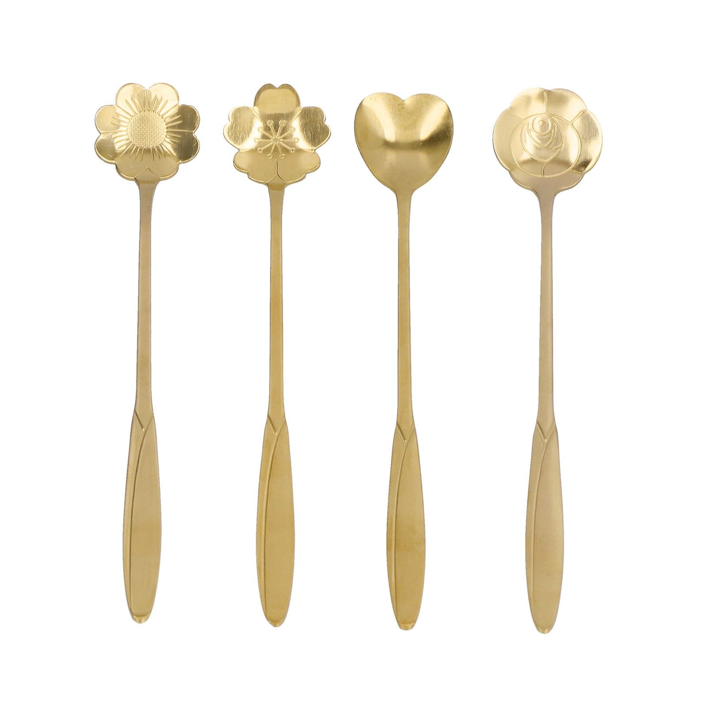 4PCS Mixing Spoon Flower Heart Shaped Coffee Spoon Stainless Steel Desert Scoop Ice Tea SpoonGold