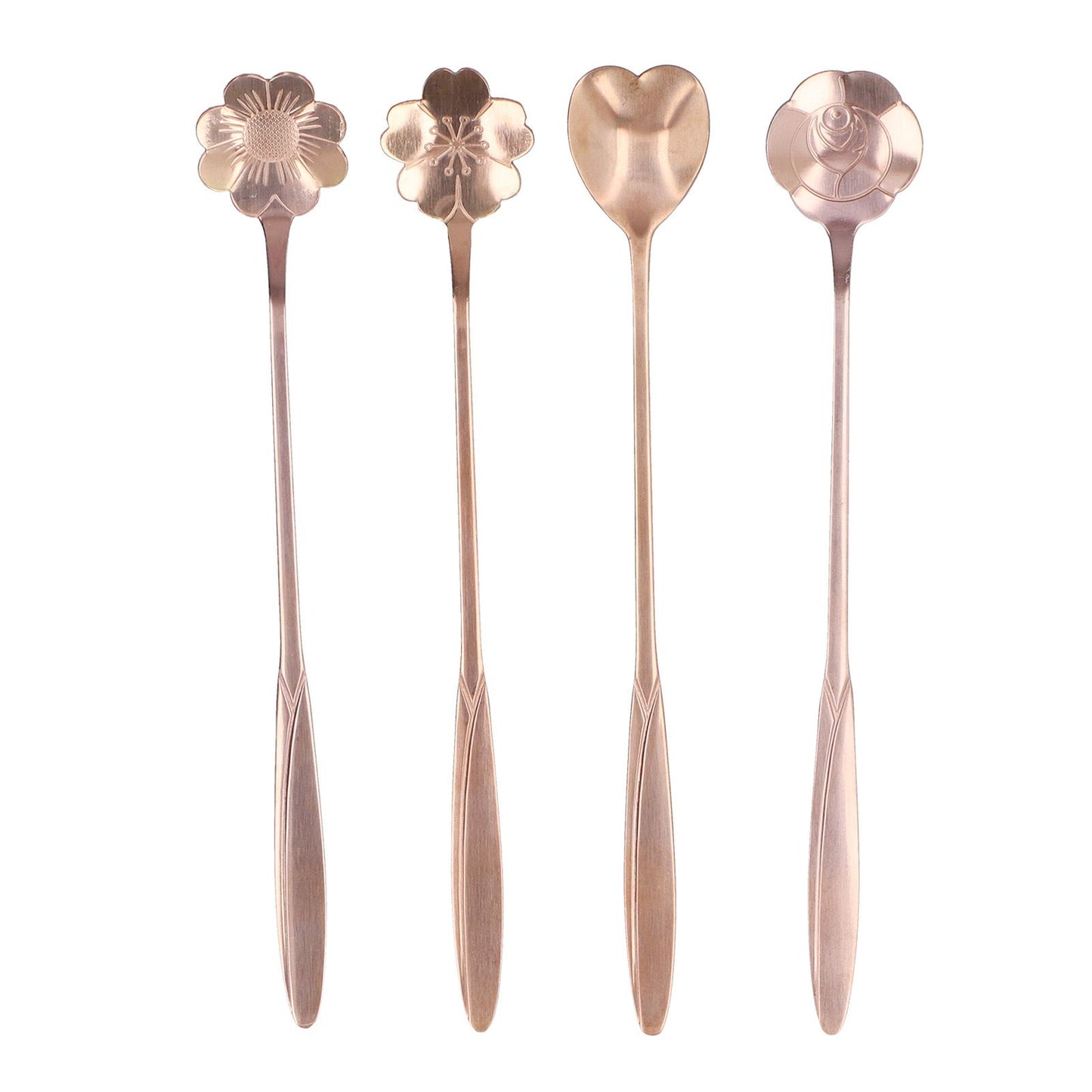 4PCS Mixing Spoon Flower Heart Shaped Coffee Spoon Stainless Steel Desert Scoop Ice Tea SpoonRose Gold