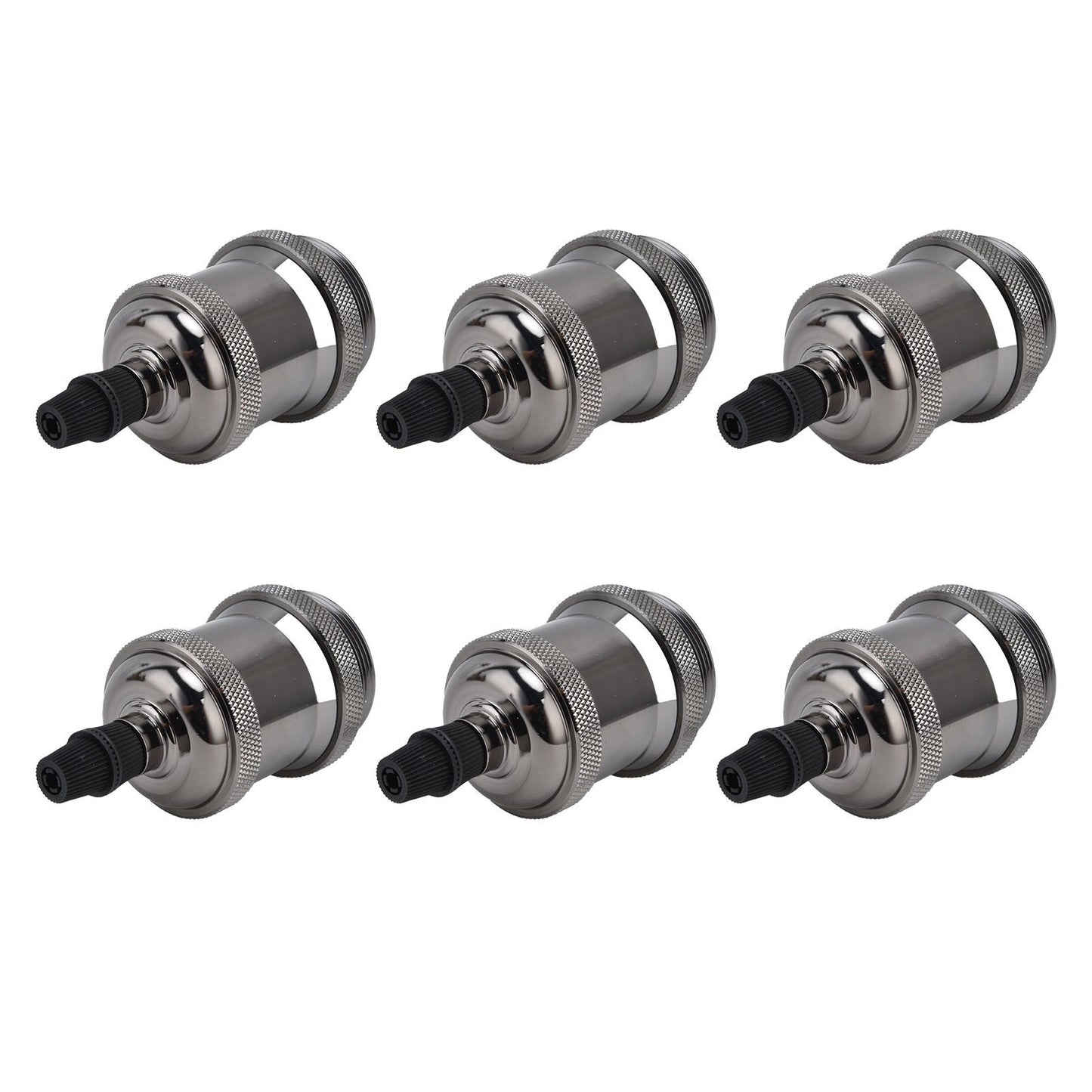 6 Pcs Lamp Holder Metal E26 E27 Screw Retro Lighting Base Accessories with Ground Aluminum ShellPearl Black