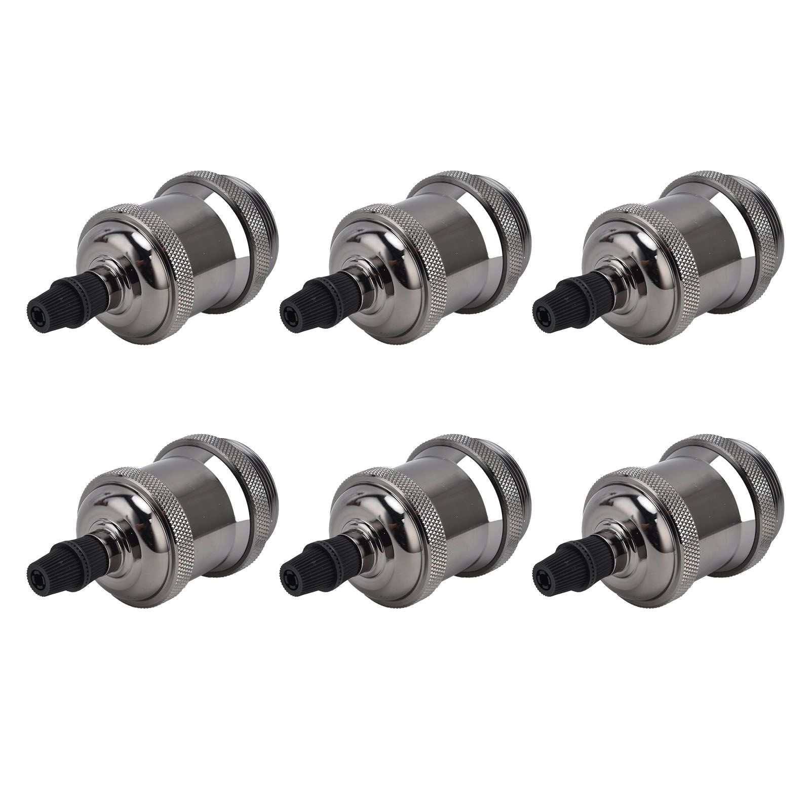 6 Pcs Lamp Holder Metal E26 E27 Screw Retro Lighting Base Accessories with Ground Aluminum ShellPearl Black