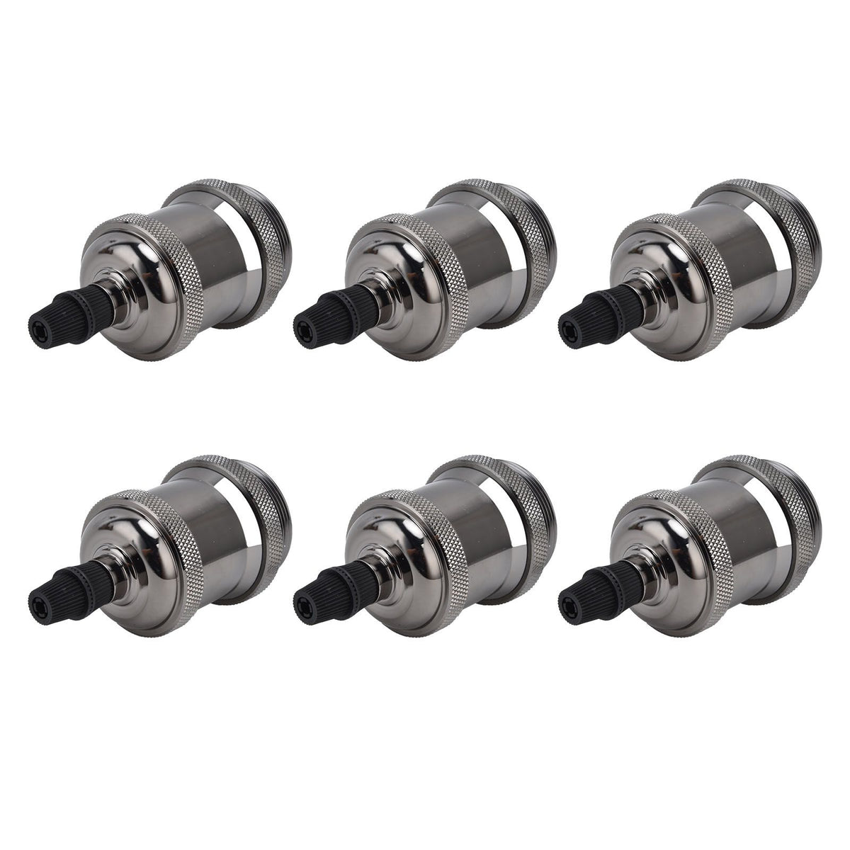 6 Pcs Lamp Holder Metal E26 E27 Screw Retro Lighting Base Accessories with Ground Aluminum ShellPearl Black