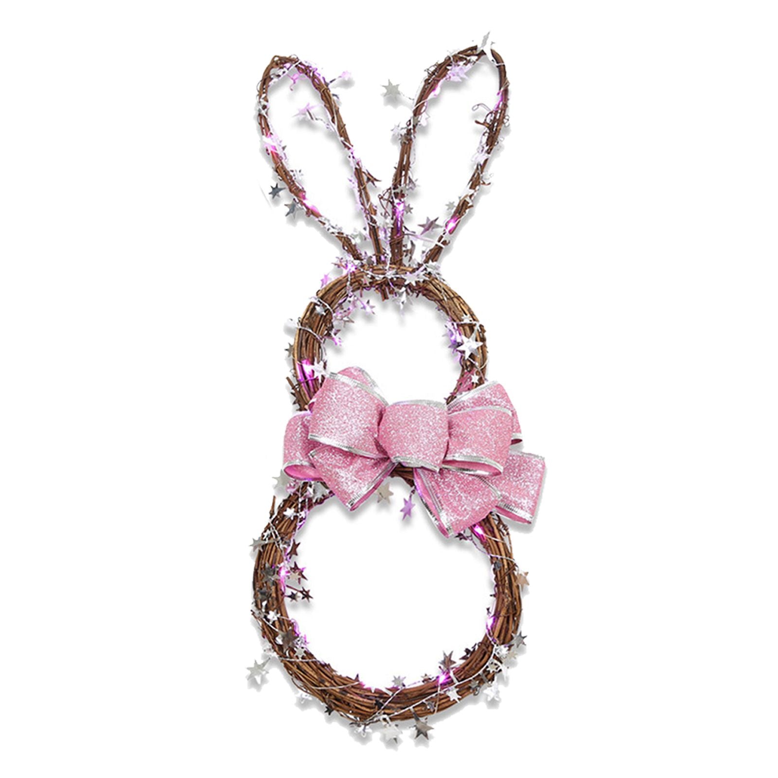Easter Bunny Hanging Led Colored Lights Rattan Circle Easter Bunny Wreath Diy Decorative Door Hanging