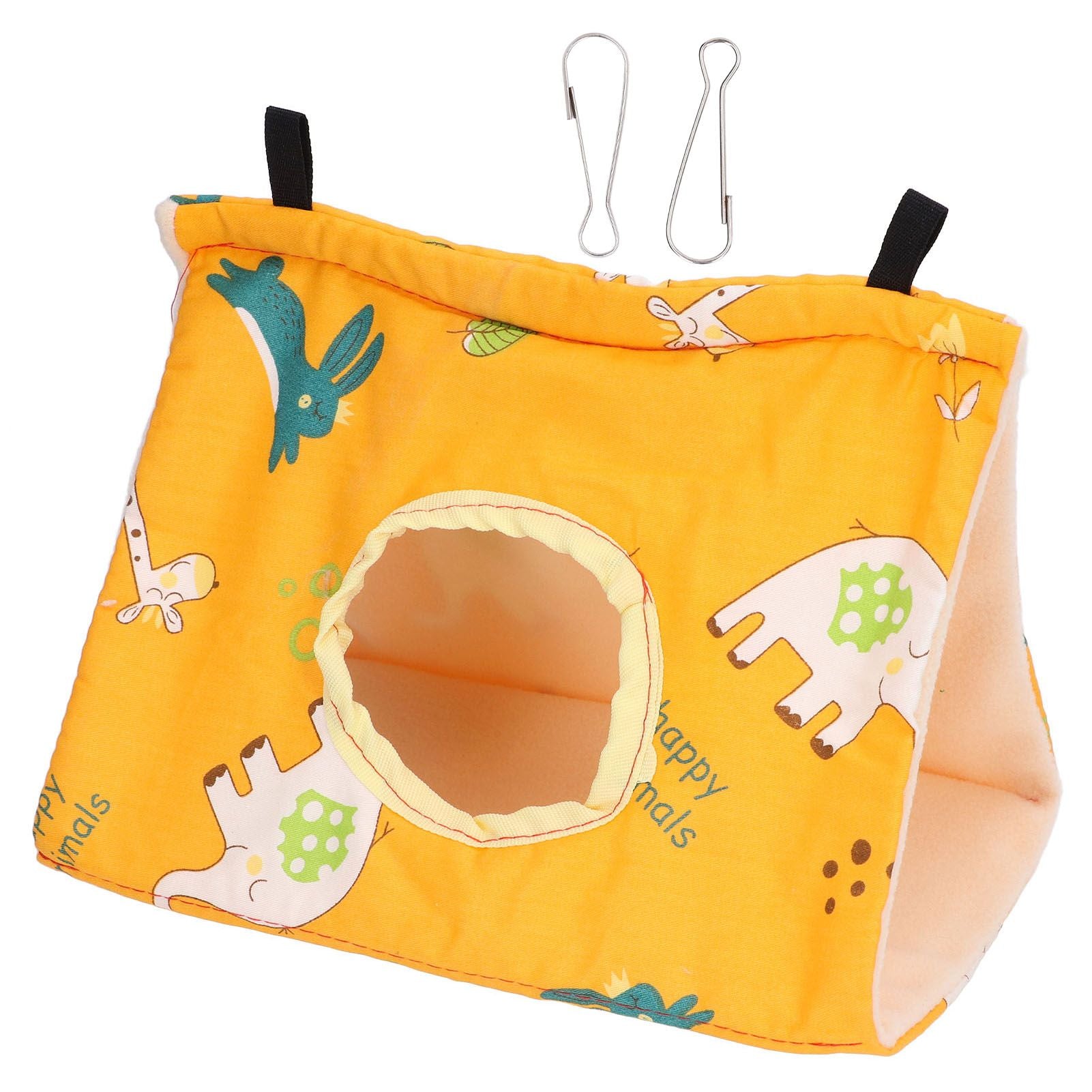 Bird Hut Foldable Soft Comfortable Flannel Orange Triangular Bird Hanging Bed with Hooks for Parrots Hamsters Squirrels