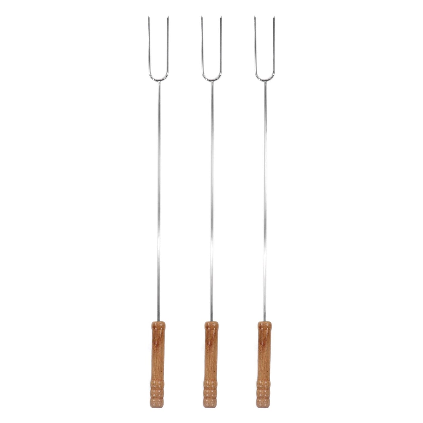 3Pcs Barbecue Forks Multifunctional Stainless Steel Roasting Stick with Beech Wood Handle for Outdoor BBQ Camping 47.2cm