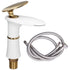 G1/2 Bathroom Faucet Washing Basin Bathroom Sink Tap Waterfall Single Hole Faucet for House Office BuildingWhite and Gold Short Style with Golden Handle