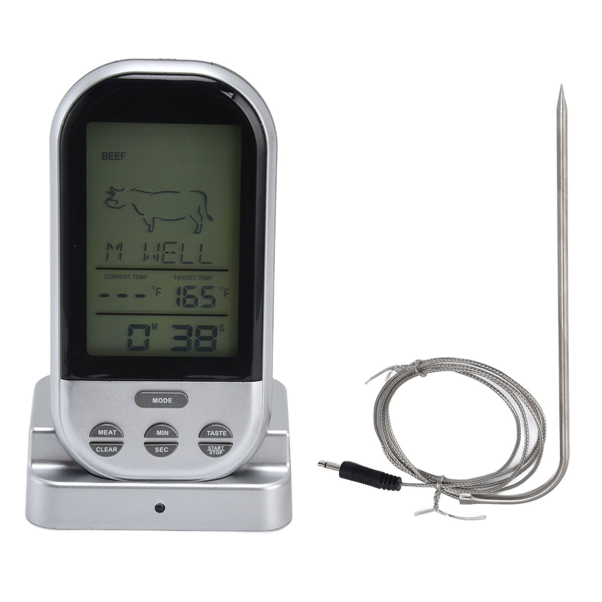 Wireless Thermometer Timer Overtime Alarm Function Practical Temperature Meter for Kitchen Barbecue Cooking