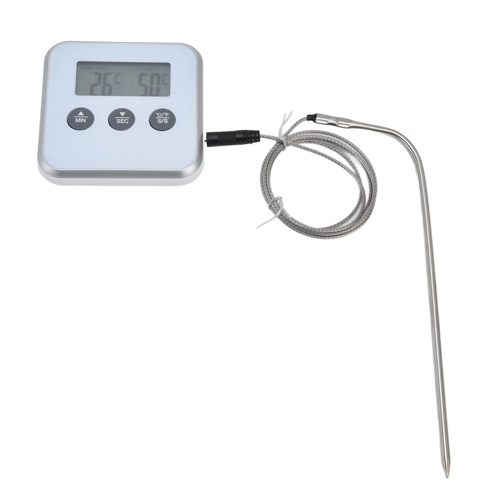 Meat Thermometer Smart 3 Buttons Digital LED Display Multifunctional Oven Thermometer with Probe for Cooking Baking BBQWhite