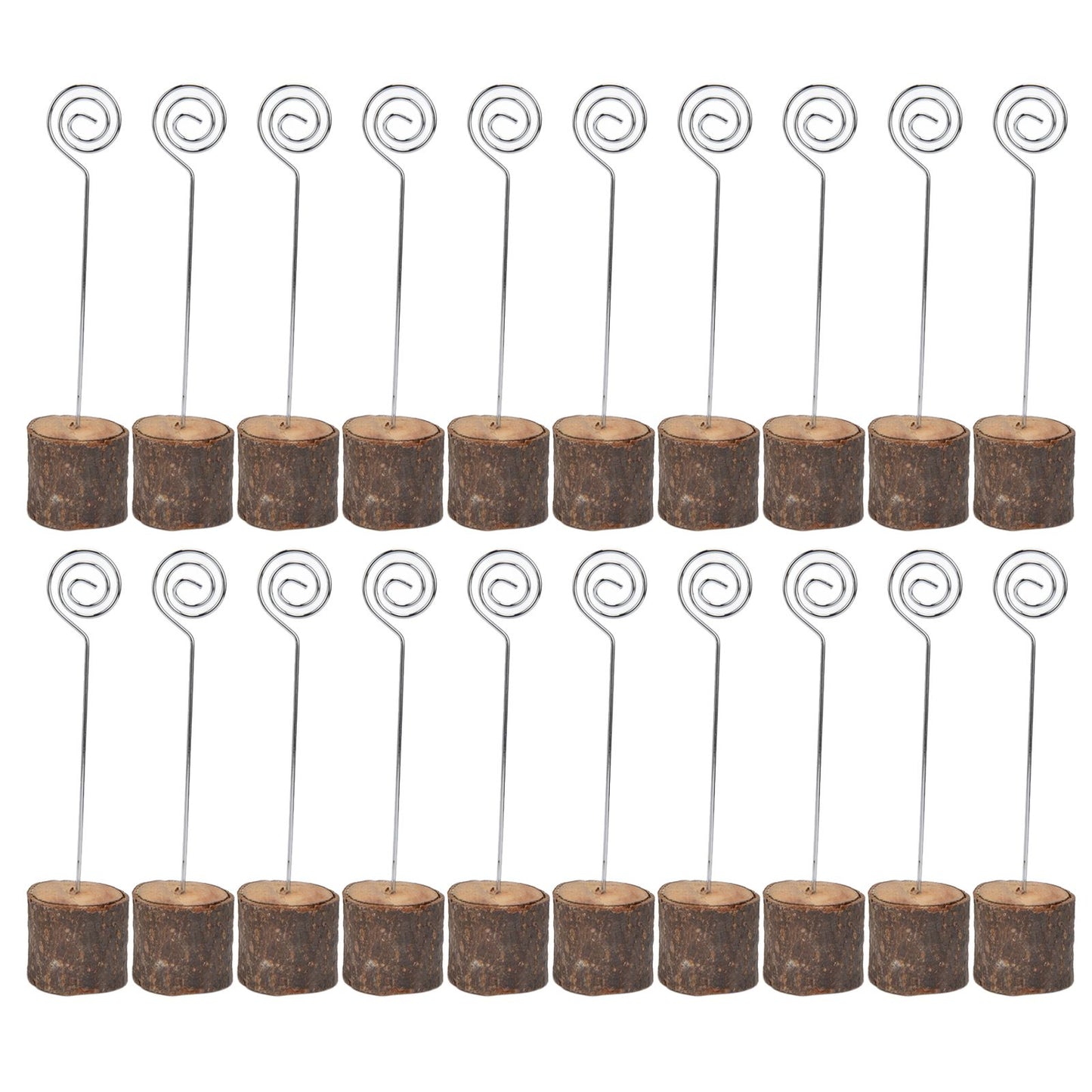20Pcs Premium Wood Place Card Holders with Swirl Wire Name Cards Photo Holders for Wedding Birthday Festival