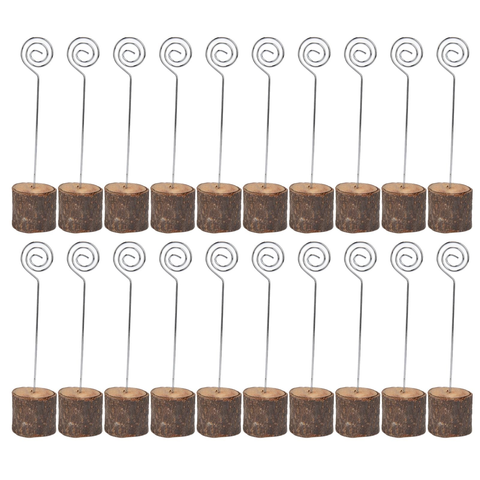 20Pcs Premium Wood Place Card Holders with Swirl Wire Name Cards Photo Holders for Wedding Birthday Festival