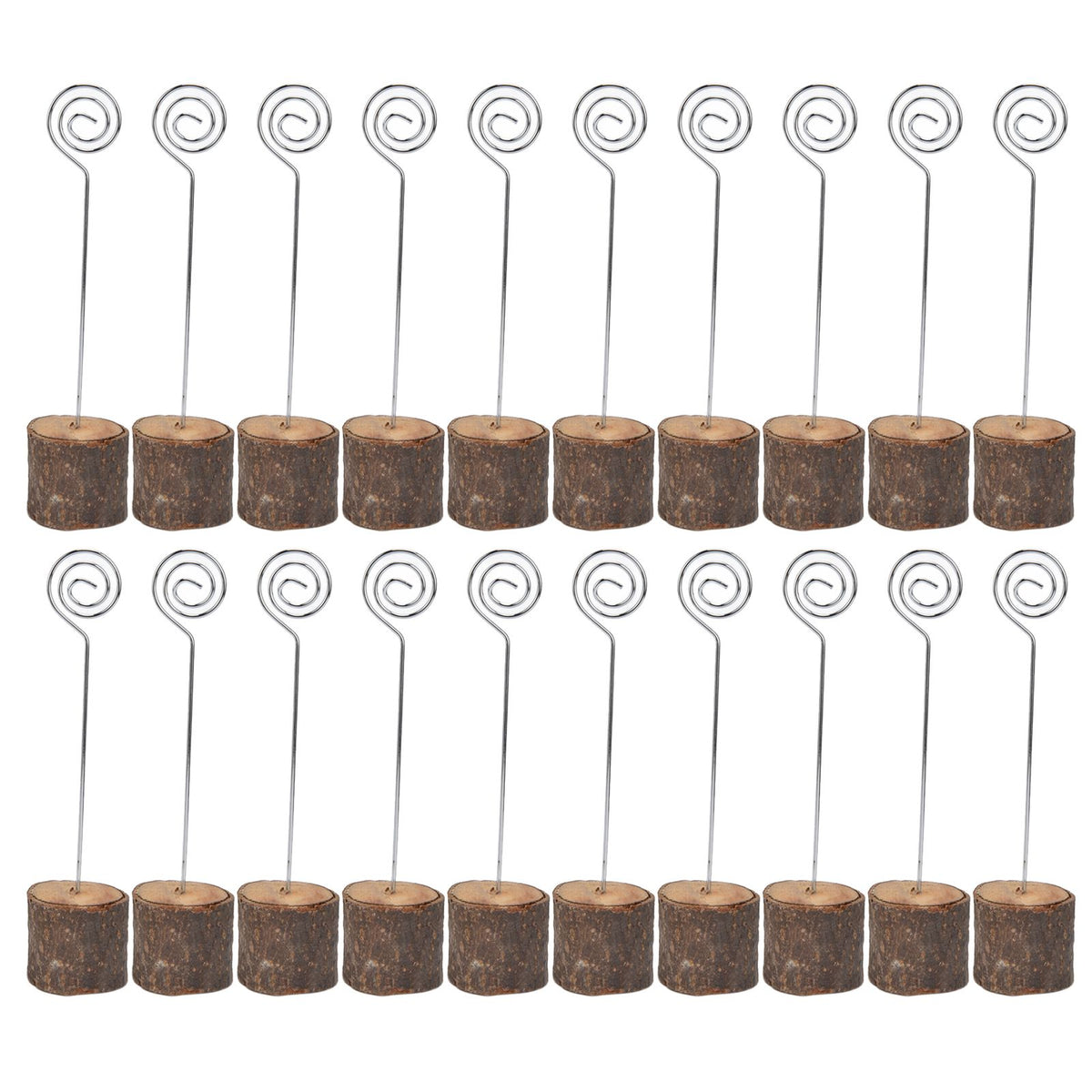 20Pcs Premium Wood Place Card Holders with Swirl Wire Name Cards Photo Holders for Wedding Birthday Festival