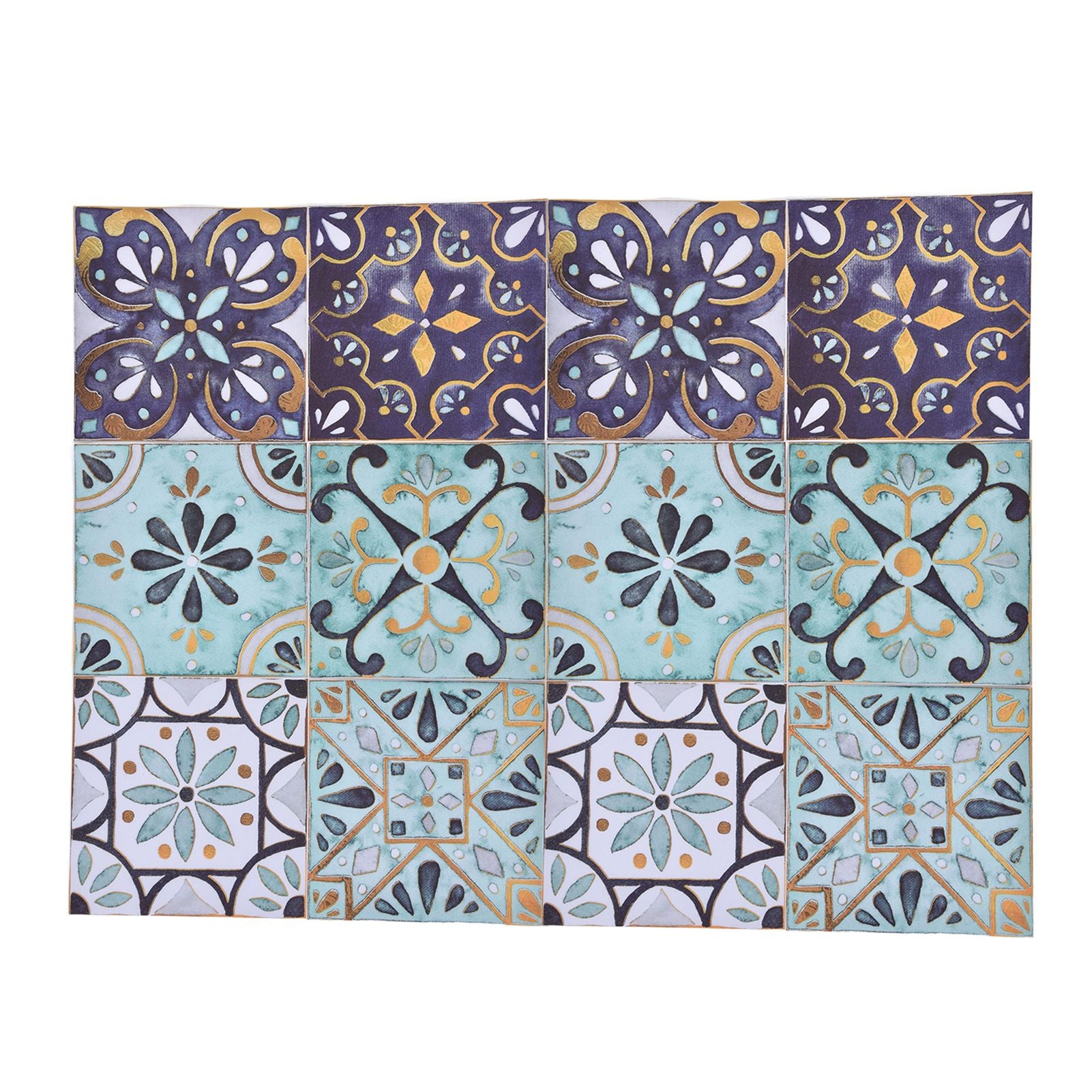 2Pack Floor Tile Stickers Self Adhesive Ceramic Tile Decor Waterproof Vintage Retro Style for Kitchen BathroomDark Green with Gilt Edging