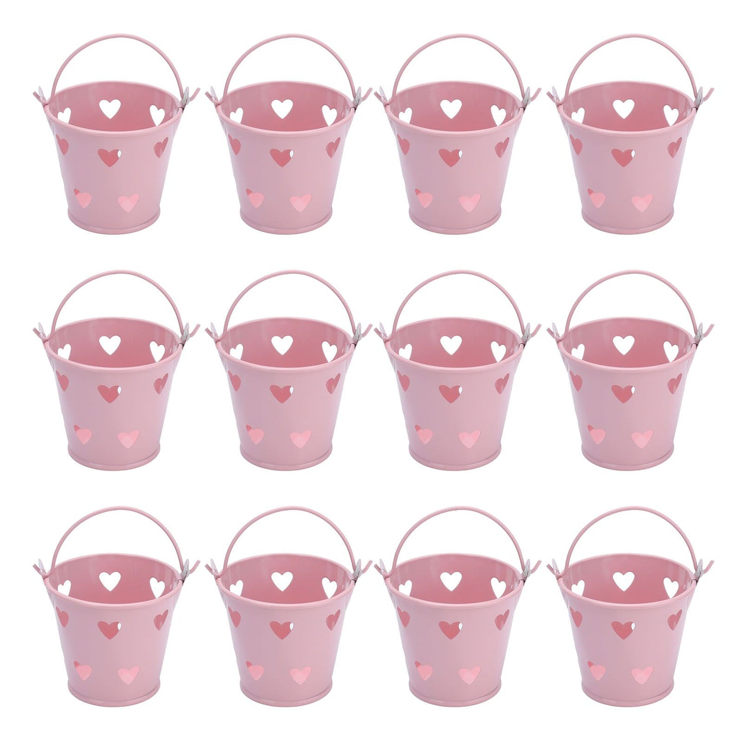 12pcs Mini Metal Bucket Hollow Heart Shaped Bucket with Handle for Candies Outdoor Flower Cosmetics