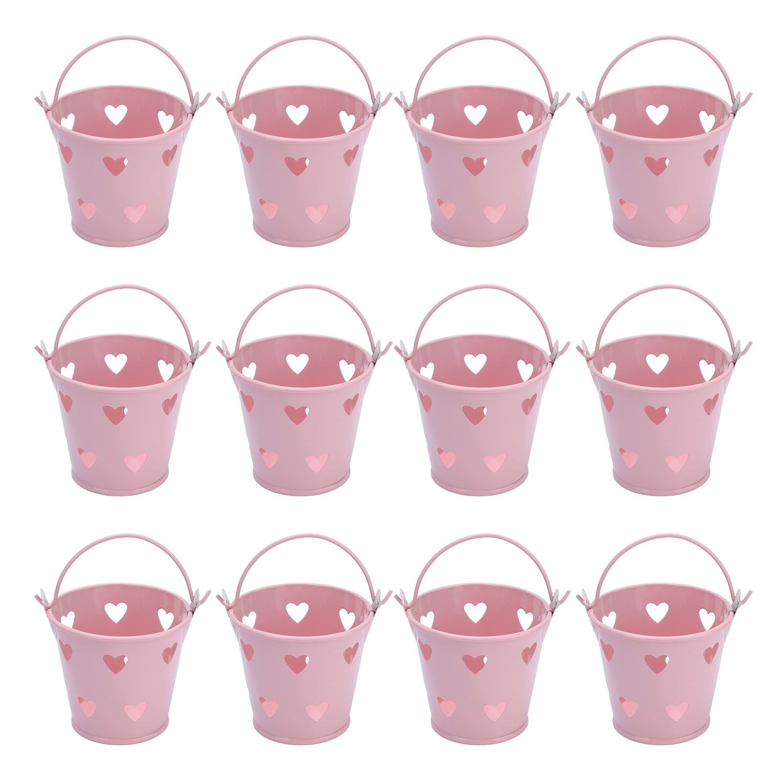 12pcs Mini Metal Bucket Hollow Heart Shaped Bucket with Handle for Candies Outdoor Flower Cosmetics